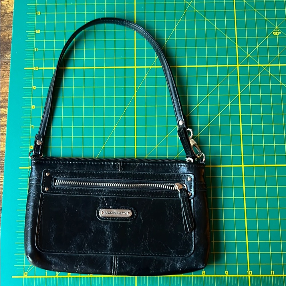 Small Black Distressed Pattern Clutch Bag with Silver Accents